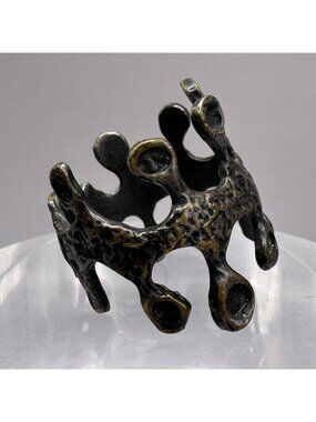Brutalist Ring Organic Molten Double Spore Design Adjustable Brass Statement